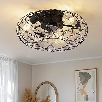 KDG 15.8 Retro Low Profile LED Ceiling Fans with Light, Reversible Ceiling Fans Flush Mount with Remote and 6 Speeds, E26 Base Buld for Bedroom, Dinning Room, Kids Room, Kitchen