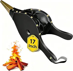 Amagabeli Fireplace Bellows 17"x 7.5" Large Wood Air Blower Cast Nozzle for Outdoor Camping BBQ Grill Chimney Hand Bellow Pump Pit Barbeque Fire Tools Accessories with Hanging Strap (Black)