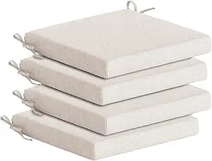 Goodgoods 18.5 x 18.5 Outdoor Chair Cushions Set of 4, Fade-Resistant & Water-Resistant Patio Seat Cushion Pads with Ties, 30D High-Resilience Foam for Dining Room Kitchen Chairs, Almond