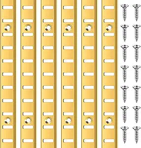 Yaocom 6 Pcs 36 Inch Shelf Pilaster Metal Mortise Mount Pilaster Strip Adjustable Shelf Standards for Wall Shelving System Closet Organization Storage (Brass)
