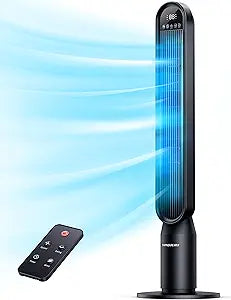 VAGKRI Tower Fan for Bedroom, 42 Inch Quiet Floor Fan with 135┬░ Vertical 90┬░Oscillation Fans for Indoors, 4 Modes, 4 Speeds, 15H Timers Standing Bladeless Fans with Remote Black