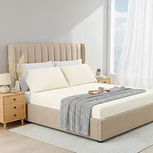Twin Sheet Sets 2 Piece, Cooling Spandex Sheet,Fade Resistant Fitted Sheet & Pillowcases, All Elastic Fits Up to 15" Mattress,Breathable & Moisture-Wicking for Hot Sleepers, Ivory