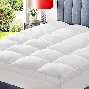 Topllen Queen Mattress Topper for Back Pain Relief Extra Thick Pillow Top Plush Mattress Pad with Deep Pocket, Soft Pillowtop Queen Size Bed Toppers Filled Fluffy Down Alternative, White