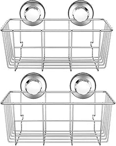 SANNO Suction Cup Shower Caddy Basket for Shampoo Combo Organizer Basket Stainless Steel Holder for Bathroom Storagepack of 2