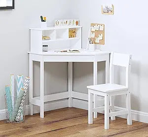 HYGRAD BUILT TO SURVIVE Wooden Kids Study Desk Chair Set, Writing Desk with Hutch and Storage with Drawers Computer and Gaming Workstation Table for Boy, Girls Bedroom, Study Room (White/Square)