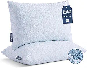 Meoflaw Adjustable Memory Foam Bed Pillows:King Size Shredded Foam Pillow Set of 2 for Sleeping with Removable & Washable Pillowcase for Back,Side & Stoamch Sleeper-Medium Firm