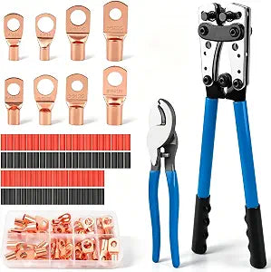 Battery Cable Crimper Kit AWG 10-1/0, with Lugs & Tubing