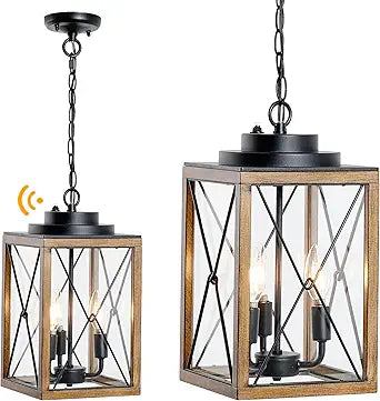 Outdoor Pendant Light Fixture with Dusk to Dawn Sensor, 3-Light Large Outdoor Hanging Light Exterior Lantern, Modern Black Anti-Rust Metal Modern Chandelier for Front Door Entryway Porch