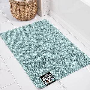 KANGAROO Bathroom Rugs, Chenille Soft Absorbent Bath Rug, Shaggy Shower Mat, Quick Dry Machine Wash Bathmat, Plush Carpet Mats for Tub, Bathtub and Room Home Decor Accessories, 60x24, Seafoam