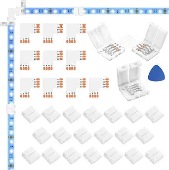 WENHSIN 10Packs 4-Pin L Shape RGB LED Light Strip Connectors 10mm Unwired Gapless Solderless Adapter Terminal Extension