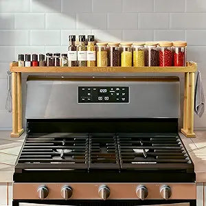 MAVOTER Over The Stove Top Shelf for Kitchen, Bamboo Spice Rack Organizer