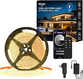 20FT COB LED Strip Lights Outdoor IP67 Waterproof Warm White 3000K Strips