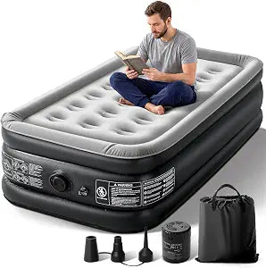 Lamberia Twin Air Mattress with Built-in 2 Purpose Pump, 18" Raised, 330lb 21 Coils Support, Honeycomb Support, Leak-Resistant Design, 2-Min Fast Inflatable Blow Up Mattress for Camping, Guests, Home