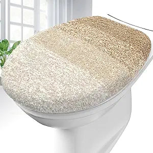 OLANLY Soft Microfiber Bathroom Toilet Lid Cover, Machine Washable Covers, 17.5x15, Stays in Place Rubber Backing, Fits Most Round, Elongated and Oblong Lids, Accessories Decor, Tan