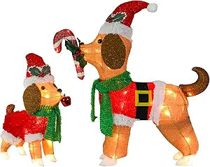 Afirst Christmas Dog Lighted Decorations, 2 Pack Lighted Up Xmas Dog Outdoor Lighted Holiday Displays Gift for Home Garden Party Yard Porch Decor