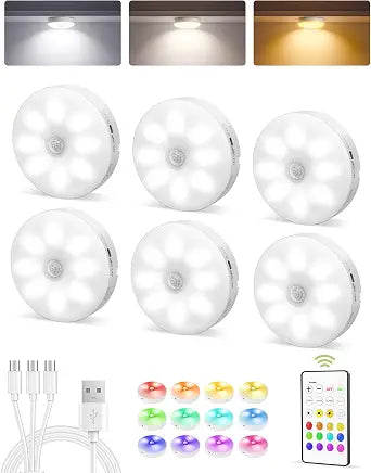 EZVALO RGB Under Cabinet Puck Lights with Remote, Motion Sensor Lights