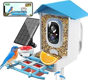 Smart Bird Feeder with Camera: Solar Powered 2K HD + 10,000+ Species AI Recognition Motion Alerts - Weatherproof All-Season Design, for Outdoor Backyard & Patio, Beginner Bird Watchers & Gift Seekers