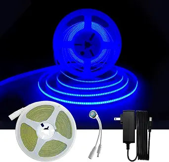 HAMRVL COB LED Strip Lights Blue, 16.4ft Dimmable Adhesive LED Lights with Touch Dimmer,12V Adapter,Bright Dotless Flexible Cuttable Indoor COB LED Rope Lights for Cabinet Home DIY Lighting Projects
