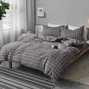 Nanko Queen Duvet Cover Set Gray, 3 Pieces 1200 TC Luxury Microfiber Down Comforter Quilt Bedding Cover with Zipper Closure, Ties - Organic Modern Style for Men and Women, Plaid