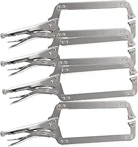 HOZEON 4 PCS 18 Inch C Clamp Welding Pliers with Swivel Pads, Heavy Duty Welding Clamp,Woodworking Clamps Set, Adjustable Nickel Plated C Pliers for Wood Working, Welding, Electrician Maintenance