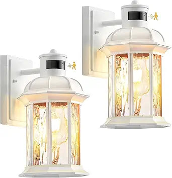 VIANIS White 2-Pack Motion Sensor Porch Lights Outdoor, Modern Exterior Lighting Fixtures Wall Mount for House, Anti-Rust Waterproof Outdoor Sconce Lights with Water Ripple Glass, Front Door Light