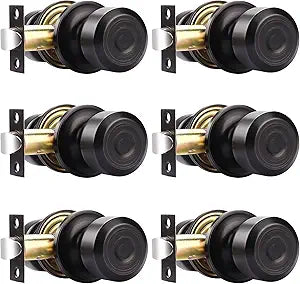 Probrico 6 Pack Passage Door Knobs, Oil Rubbed Bronze Door Knob, Hallway/Closet Lockset, Cylindrical Shape Knobs Keyless Door Lock