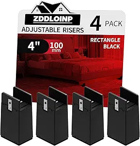 Bed Risers with Adjustable Screw Clamp, Fits Thickness of Furniture Frame from 0 to 1.5 Inch, Furniture Risers 4 Inch Heavy Duty Risers for Table Cabinet Support up to 5000lbs (4Pack, Black)