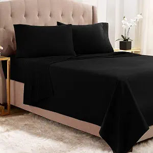 Empyrean Queen Sheets - 4 PC Super Soft Bed Sheets Queen Size - Double Brushed Microfiber Queen Size Sheets - Hotel Luxury Black Queen Bed Sheets Set, with 4 Corner Elastic Straps