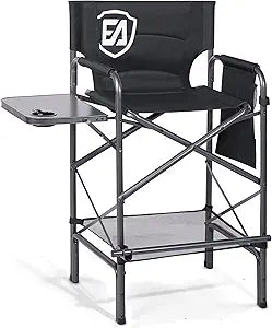 EVER ADVANCED 30.7" Seat Height Directors Chair for Makeup Artist with Side Table Easy Get in Out for Elderly Tall Camping Chair Supports 350lbs Black