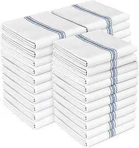 Zeppoli Classic Kitchen Towels - 30 Pack 100% Natural Cotton Towel Set, Reusable Wash Cloths, Absorbent Dish Towels, Machine Washable Hand Towels, Kitchen Essentials - 14 by 25, Blue Striped