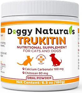 Trukitin Chitosin Based Phosphate Binder for Cats & Dogs All Natural Human Grade Ingredients for Renal Support Supplement with Calcium Carbonate Oral Powder (Made in U.S.A)