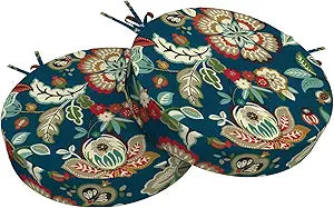 Outdoor Bistro Chair Cushions for Patio Furniture,Patio Bistro Round Foam Seat Cushion with Ties,15" D x 2.5" H,Peacock Blue