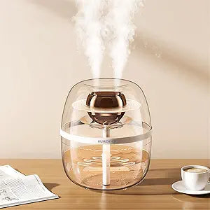 JINGYAN 3L Ultrasonic Cool Mist Humidifier - Transparent Tank, Easy to Clean, Dual Spray for 20H Quiet Mist Time, Night Light, Auto Shut-Off for Large Bedroom, Office, Plant Care (White)