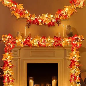 Fall Decor Fall Garland with Lights 9Ft Large Leaves Halloween Decorations
