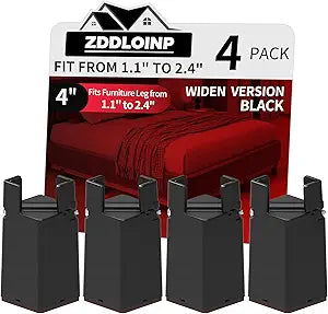 Adjustable Furniture Risers 4 Inch with Removable Screw Clamp, Fits Diameter from 1.1-2.4 Inch, Bed Table Couch Desk Risers Heavy Duty for Square Round Straight Furniture Legs(4 Pack, Black)