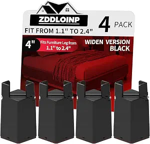 Bed Risers 4 Inch with Adjustable Screw Clamp,4 Pack Black