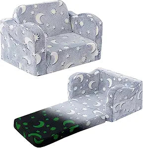 Kids Chair and Couch, 2 -in-1 Convertible Chairs for Kids Comfy Sofa Couch with Glow in The Dark Feature with Blanket