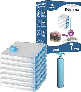Vacuum Storage Bags Small 7 Pack Hand Pump, 80% Space Saver Vacuum Seal Bag