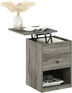 Furinno Jensen Lift Top Nightstand, French Oak Grey