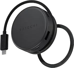 Satechi OntheGo™ 7-in-1 USB-C Hub, Compact Magnetic Multiport Adapter, 100W PD, HDMI 4K/60Hz, Gigabit Ethernet, 2×USB-A 5Gbps, SD/microSD Reader, Coiled Cable, for Mac & Windows – Space Black