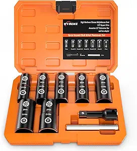 2-IN-1 Flip Lug Nut Extractor Set, 9Pcs Lug Nut Removal Tool, Wheel Lock Removal Kit, 1/2 Inch Drive Lug Nut Remover, 17-27mm Bolt Extractor Socket Set for Stripped, Rounded, Damaged Bolt and Nuts