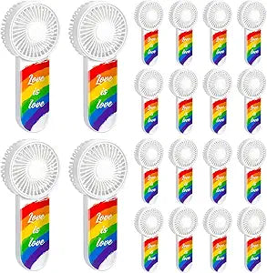 VIHOSE 20 Pcs Pride Rainbow Accessories Bulk Mini Handheld Electric Fans LGBT Love Is Love Battery Operated Personal Portable Fans for Rainbow Party Favor Pride Month