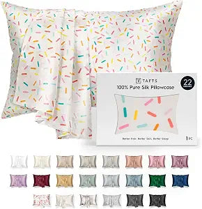 TAFTS 22mm 100% Pure Mulberry 6A Silk Pillowcase for Hair & Skin with Zipper Closure, Cooling, Natural, Organic, Double Sided Silk Pillow Case (Sprinkles, Queen Size, 20"x30")