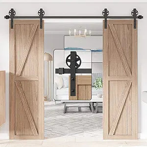 WINSOON 9FT Wood Double Sliding Barn Door Hardware Basic Black Big Spoke Wheel Roller Kit5-18FT for Choose