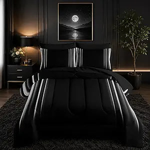 Nttopship White and Black Bedding Set Twin Size Abstract Ombre Comforter Set Bedding Set 7 Piece in A Bag,Dark Quilt Set Mordern Art Decor All Seasons with Pillowcases,Flat, Fitted Sheet