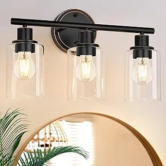 Oil Rubbed Bronze 3-Light Bathroom Vanity Light Fixture Over Mirror, 3-Light Oil Rubbed Bronze Vanity Lights for Bathroom Three Bulb Wall Sconce Over Sink