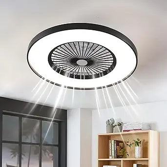 24" Low Profile Ceiling Fan with Light, Bladeless Ceiling Fan, Flush Mount Ceiling Fanwith Remote/APP Control, Modern Enclosed Led Ceiling Fans 3 Colors Dimmable 6 Speeds Reversible Timing