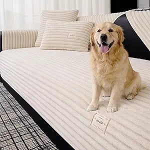 Couch Cover for Dogs, Washable Non Slip Sofa Cover for 3 Cushion Couch, Thick Soft Corduroy Couch Protector, Pet Friendly Furniture Slipcover for Cats Dogs, Sofa Cover for Living Room, Beige