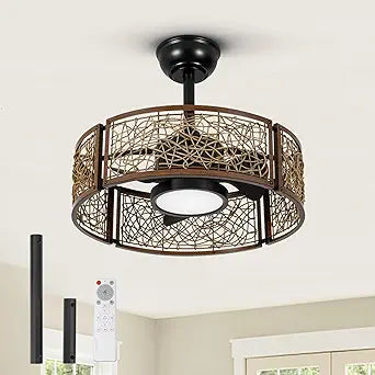 TALOYA 20 Inch Caged Ceiling Fans with Lights Chandelier Remote Control Flush Mount Low Profile for Bedroom Living Room Patio,Reversible,Buzzer Mute,Dimmable Led Light Included,Fandelier,Black Walnut