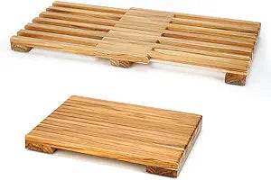 Teak Shower Mat Adjustable Length Wooden Bathroom Mat, Non-Slip Bath Mat, Sauna Mat for Spa, Sauna Room, Pool, Indoor Outdoor Flooring